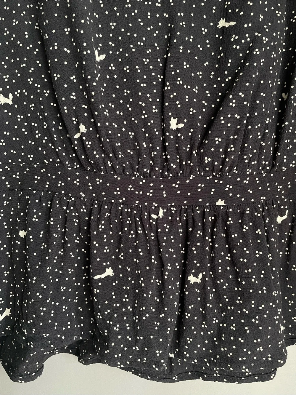 DES PETITS HAUTS Black Long Sleeve Peplum Button Top with White Micro Print - Picture 10 of 15